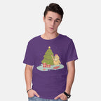 Model wearing purple Xmas Tree – Anime Graphic T-Shirt