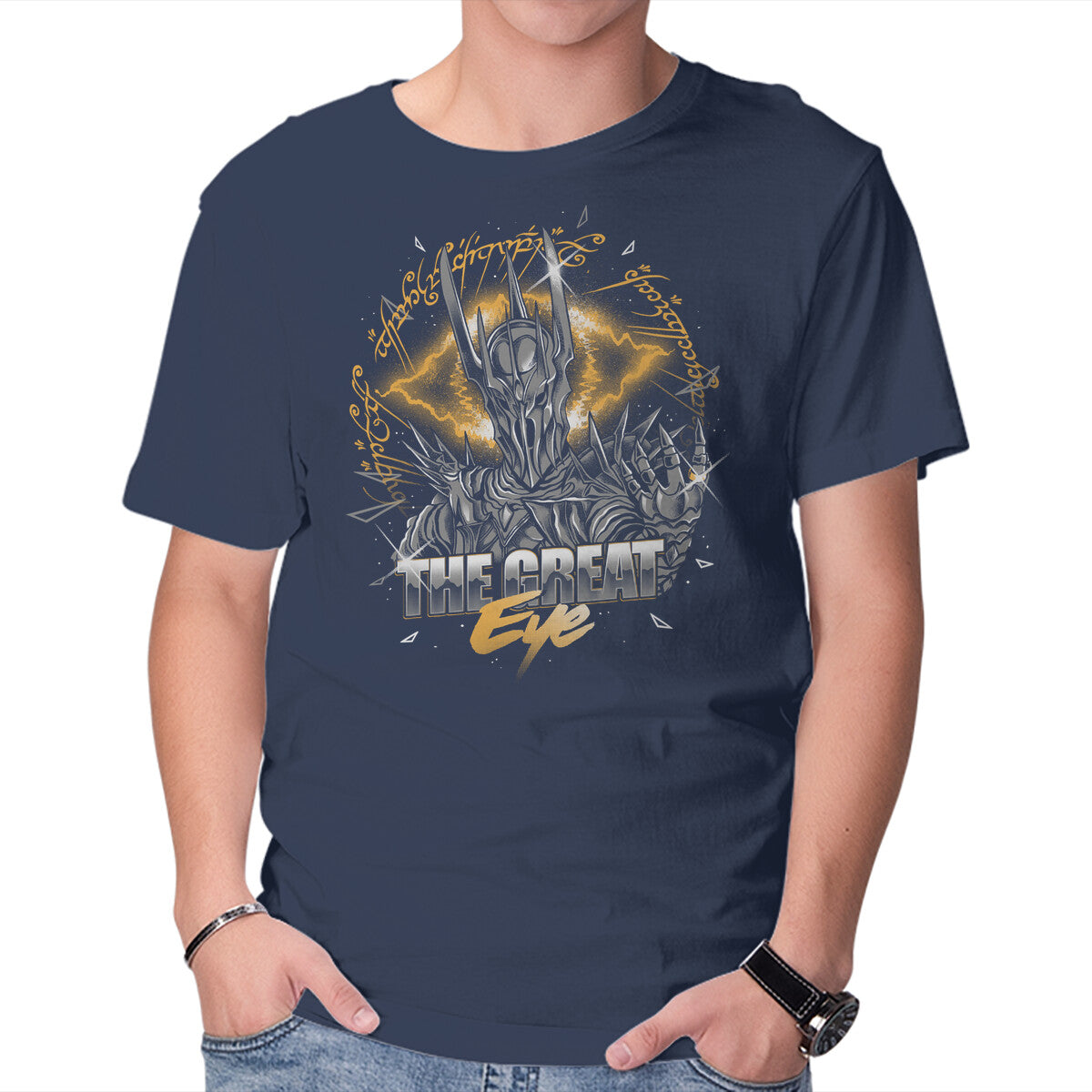 The Great Eye Sauron – Fantasy Graphic T-Shirt in navy, product display