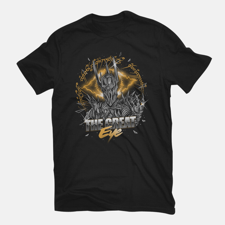 The Great Eye Sauron – Fantasy Graphic T-Shirt in black, flat-lay product view
