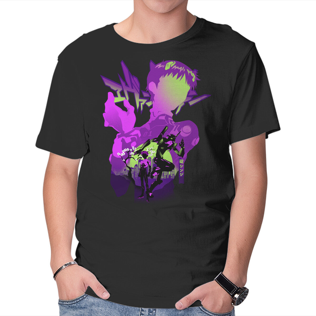Shinji Silhouette – Anime Graphic T-Shirt in black, product display