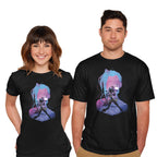 Model wearing black Soul Of The SuperRocket – Anime Graphic T-Shirt