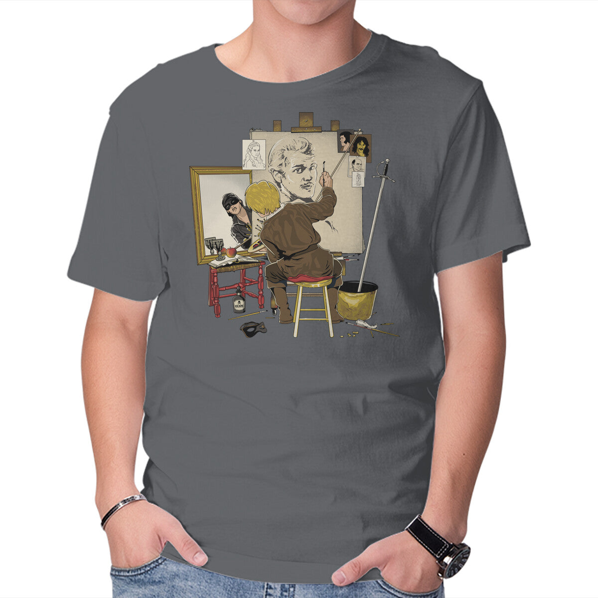 Inconceivable Portrait – Fantasy Graphic T-Shirt in charcoal, product display