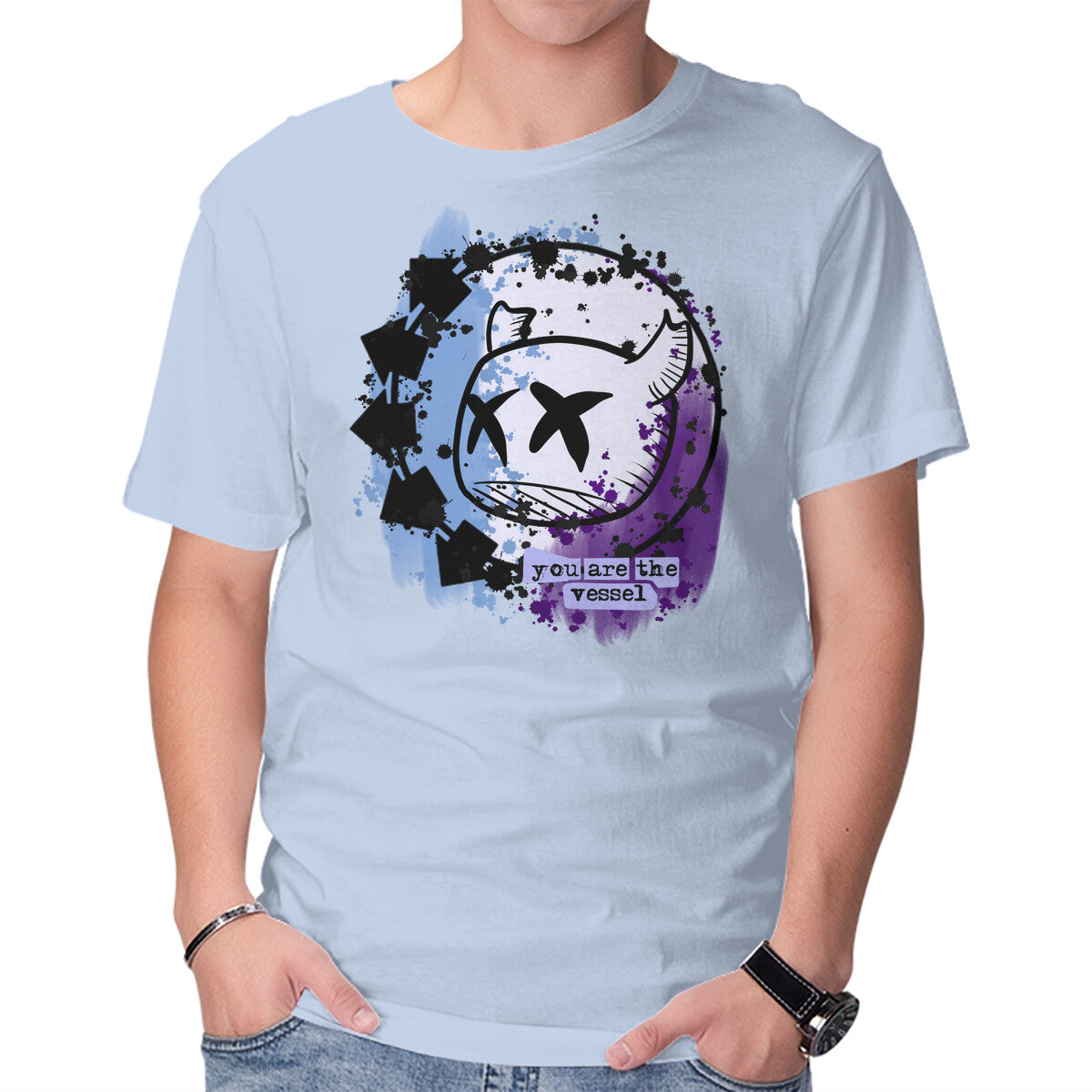 You Are The Vessel – Gaming Graphic T-Shirt in blue, product display
