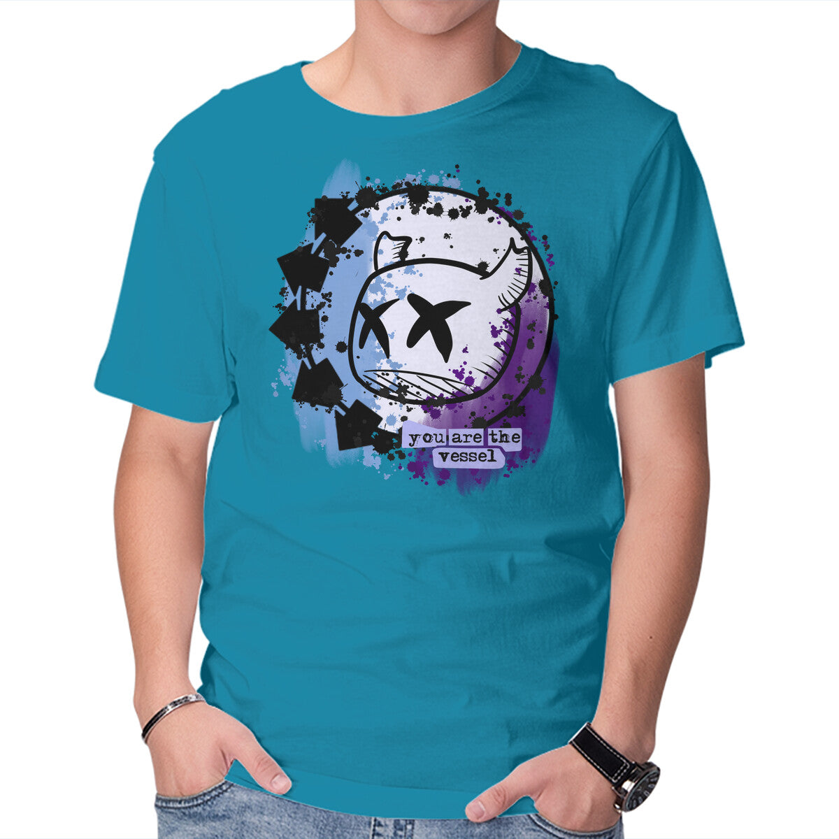 You Are The Vessel – Gaming Graphic T-Shirt in turquoise, product display