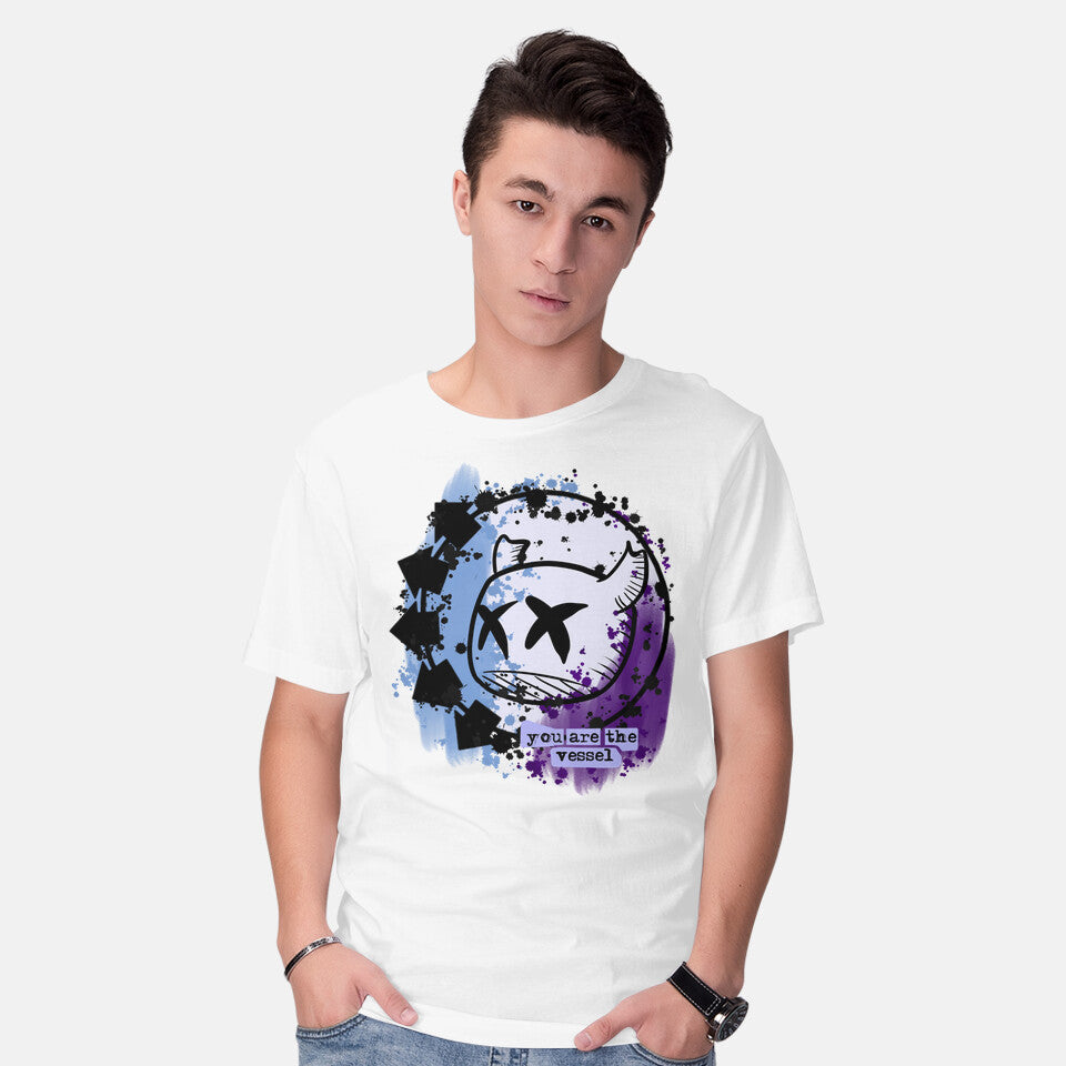 Model wearing white You Are The Vessel – Gaming Graphic T-Shirt