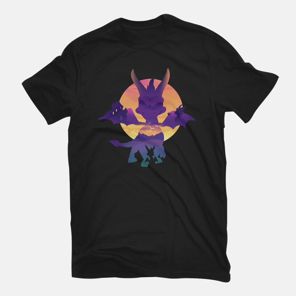 Purple Dragon – Gaming Graphic T-Shirt in black, flat-lay product view