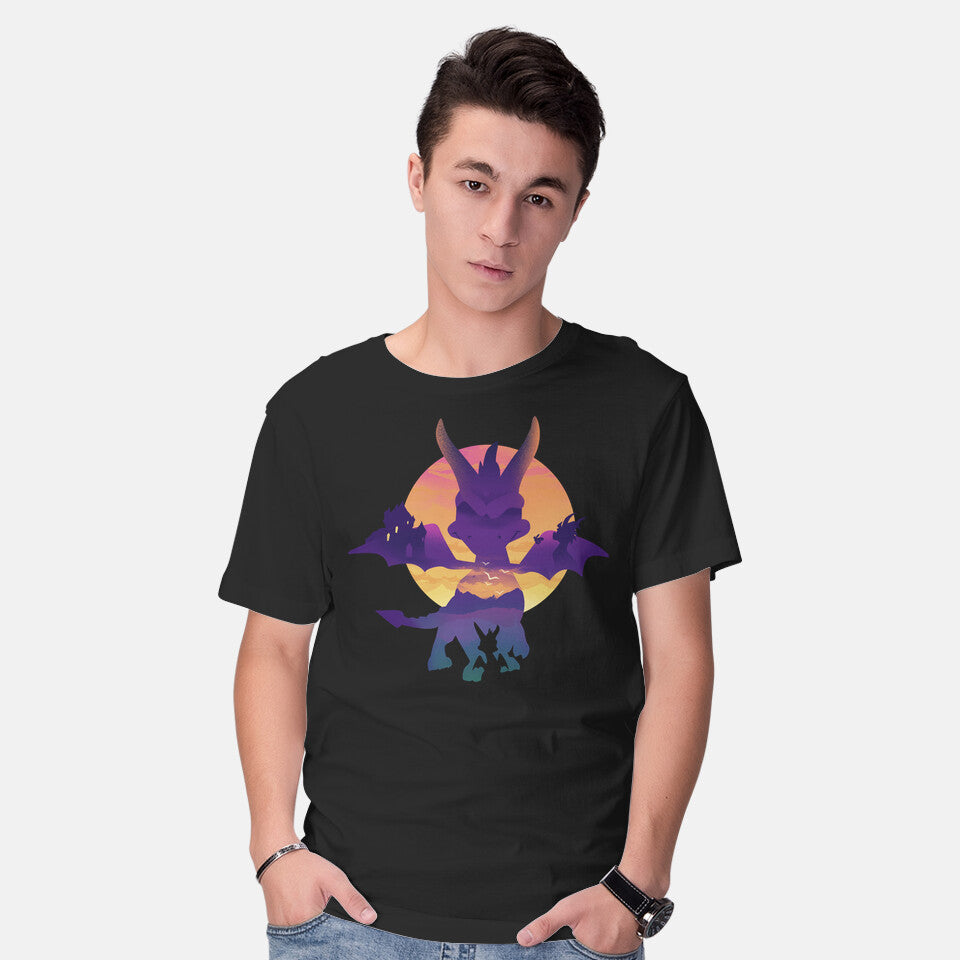 Model wearing black Purple Dragon – Gaming Graphic T-Shirt
