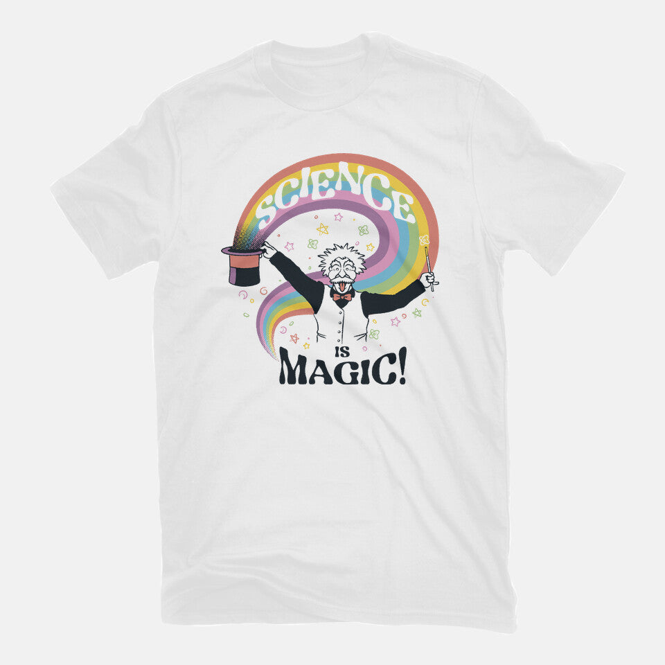 Science Is Magic Einstein Graphic T-Shirt in white, flat-lay product view