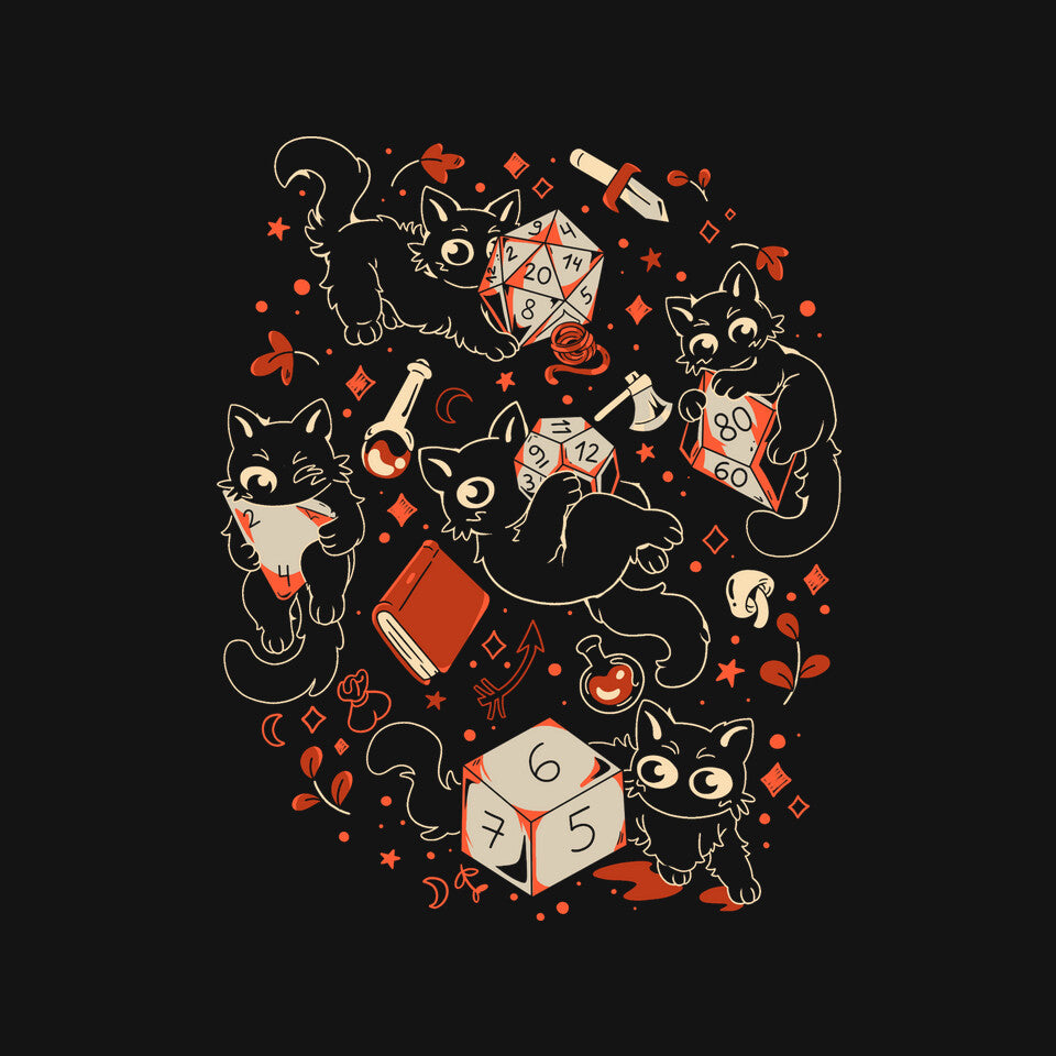 RPG Cats – Cat Graphic T-Shirt design artwork for black graphic T-shirt