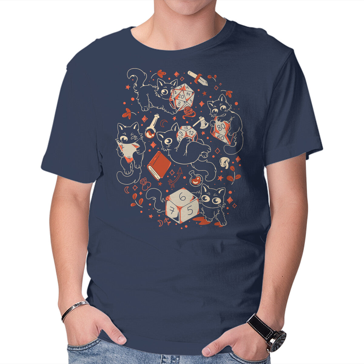 RPG Cats – Cat Graphic T-Shirt in navy, product display