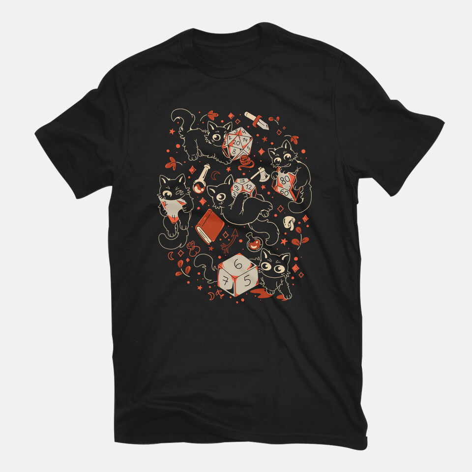 RPG Cats – Cat Graphic T-Shirt in black, flat-lay product view