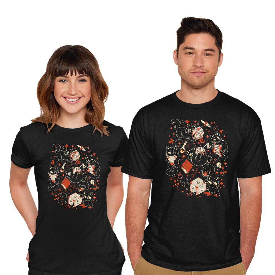 Model wearing black RPG Cats – Cat Graphic T-Shirt