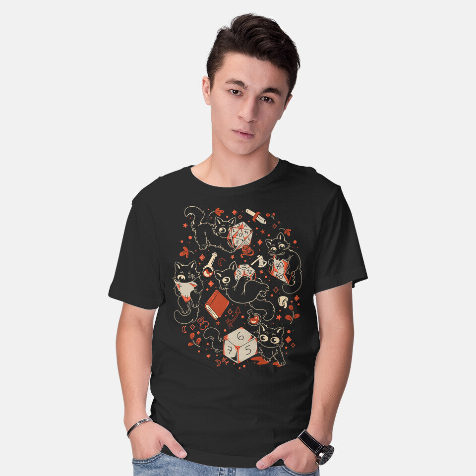 Model wearing black RPG Cats – Cat Graphic T-Shirt