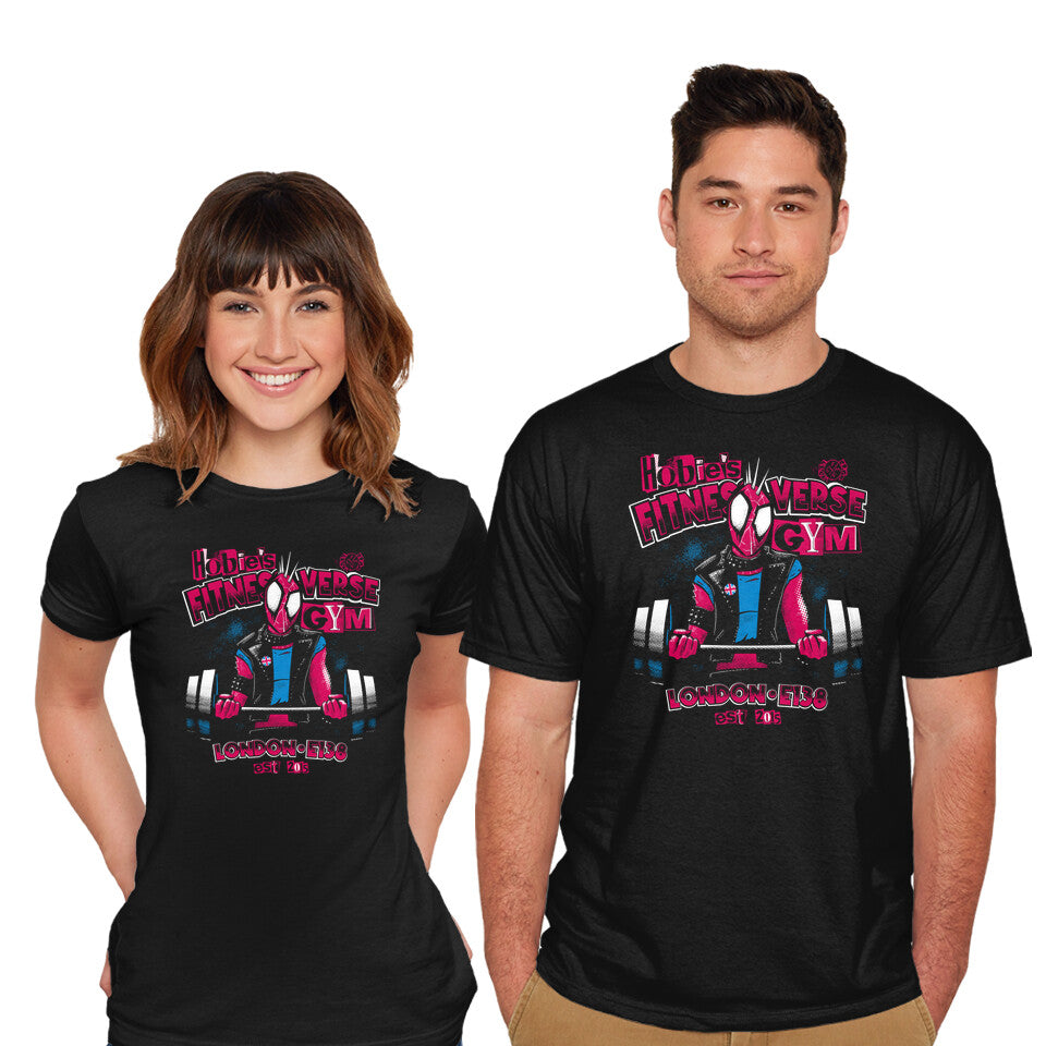 Model wearing black Punk Fitness-Verse Graphic T-Shirt