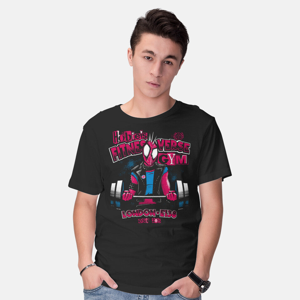 Model wearing black Punk Fitness-Verse Graphic T-Shirt