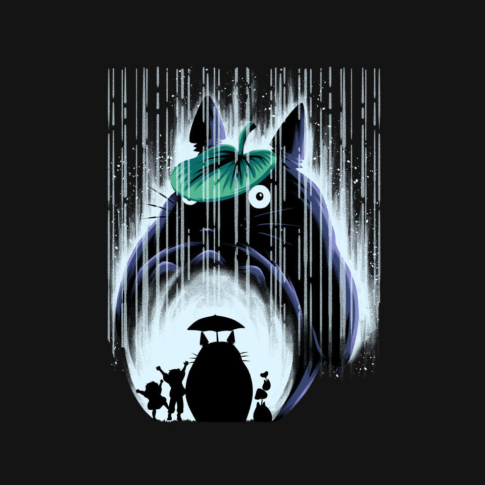 Rainy Neighborhood – Anime Graphic T-Shirt design artwork for black graphic T-shirt