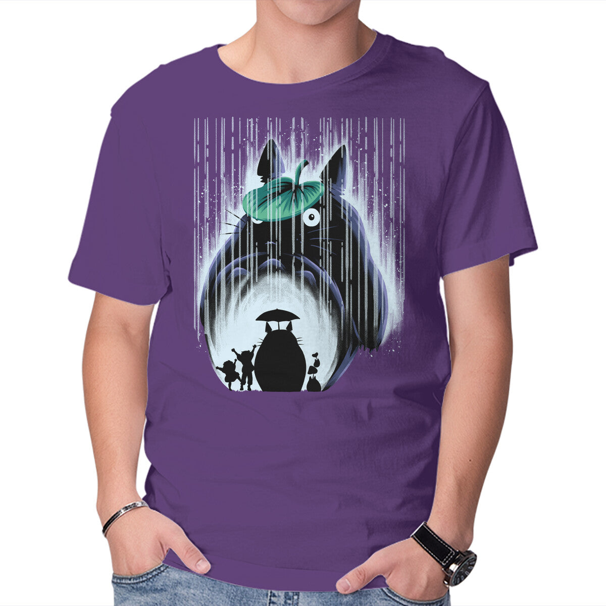 Rainy Neighborhood – Anime Graphic T-Shirt in purple, product display