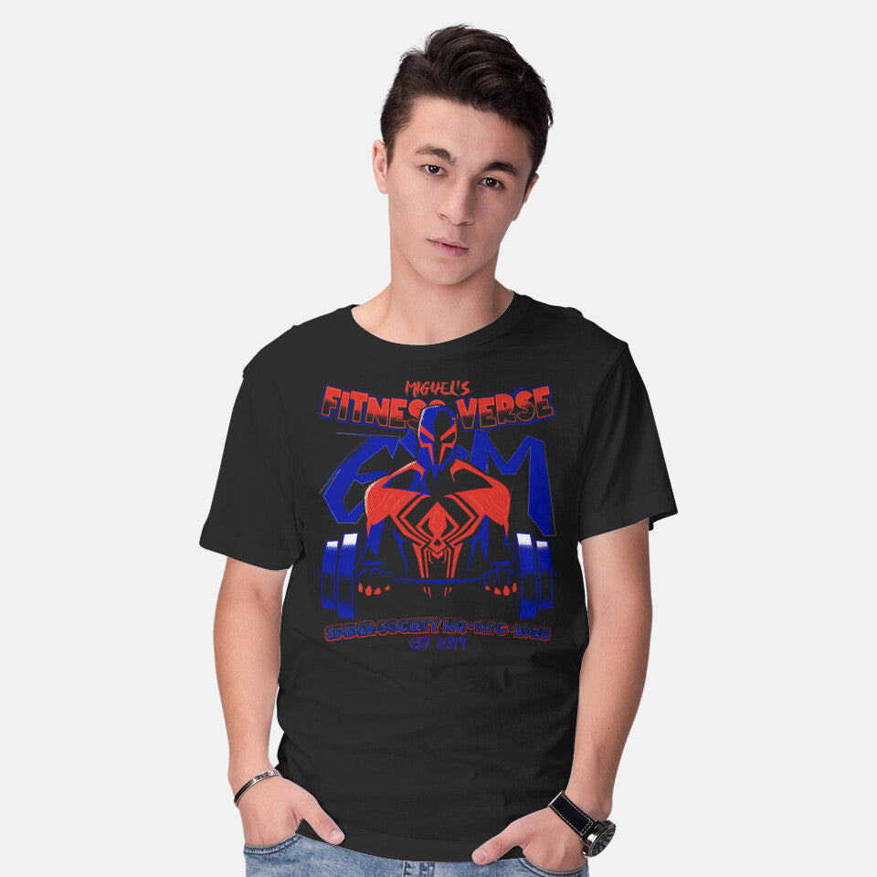 Model wearing black Vampire Fitness-Verse Graphic T-Shirt
