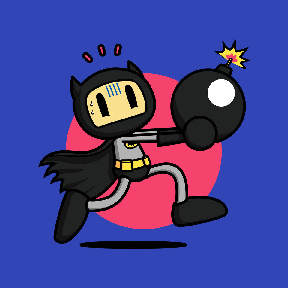 Bomberbat – Gaming Graphic T-Shirt design artwork for royal blue graphic T-shirt