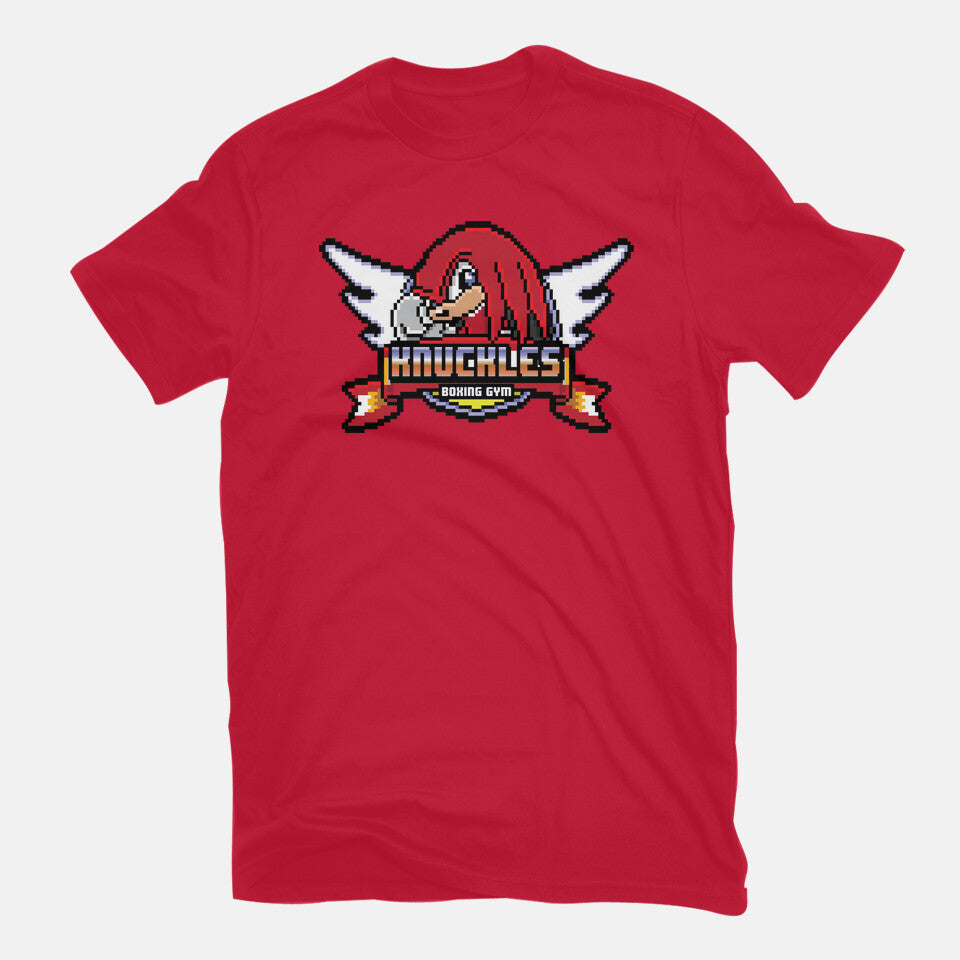 Knuckle Boxing Gym – Gaming Graphic T-Shirt in red, flat-lay product view