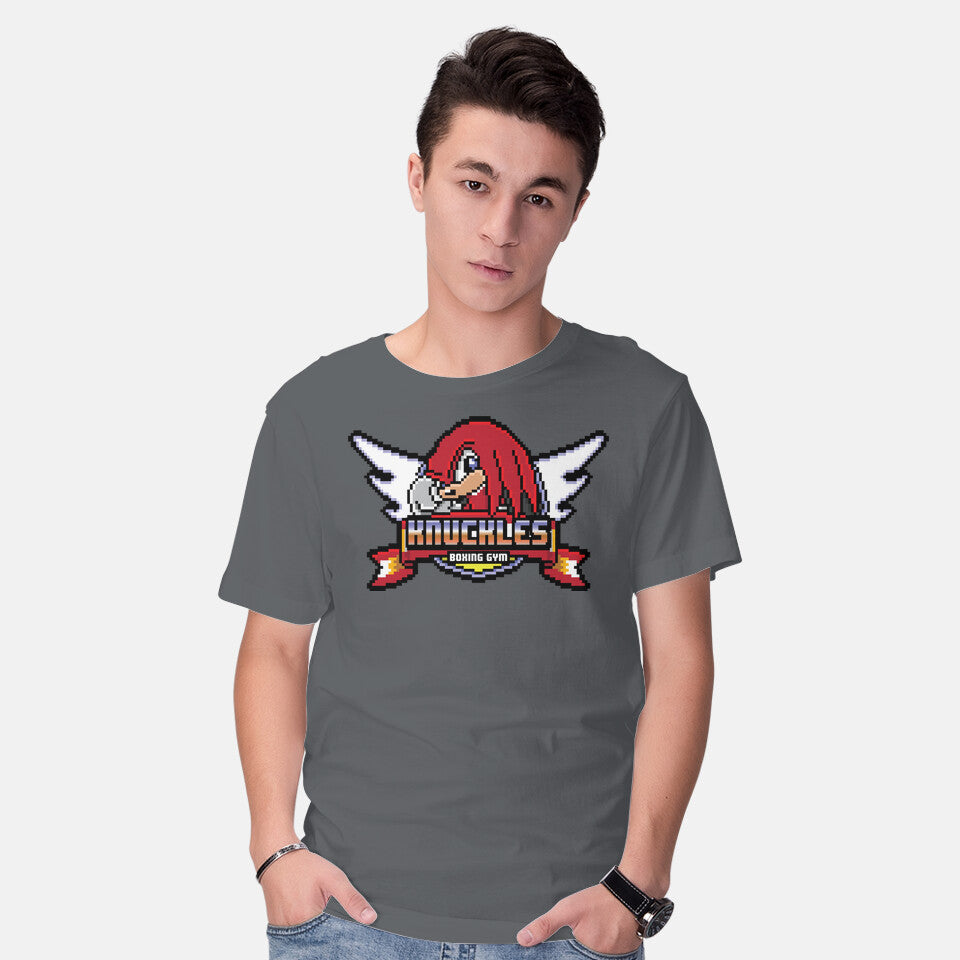 Model wearing charcoal Knuckle Boxing Gym – Gaming Graphic T-Shirt