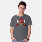 Model wearing charcoal Knuckle Boxing Gym – Gaming Graphic T-Shirt