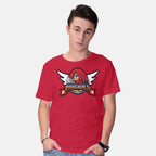 Model wearing red Knuckle Boxing Gym – Gaming Graphic T-Shirt