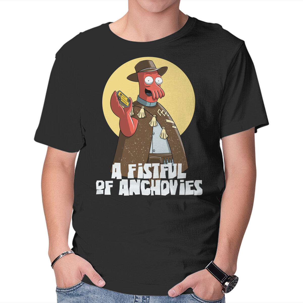 A Fistful Of Anchovies – Sci-Fi Graphic T-Shirt in black, product display