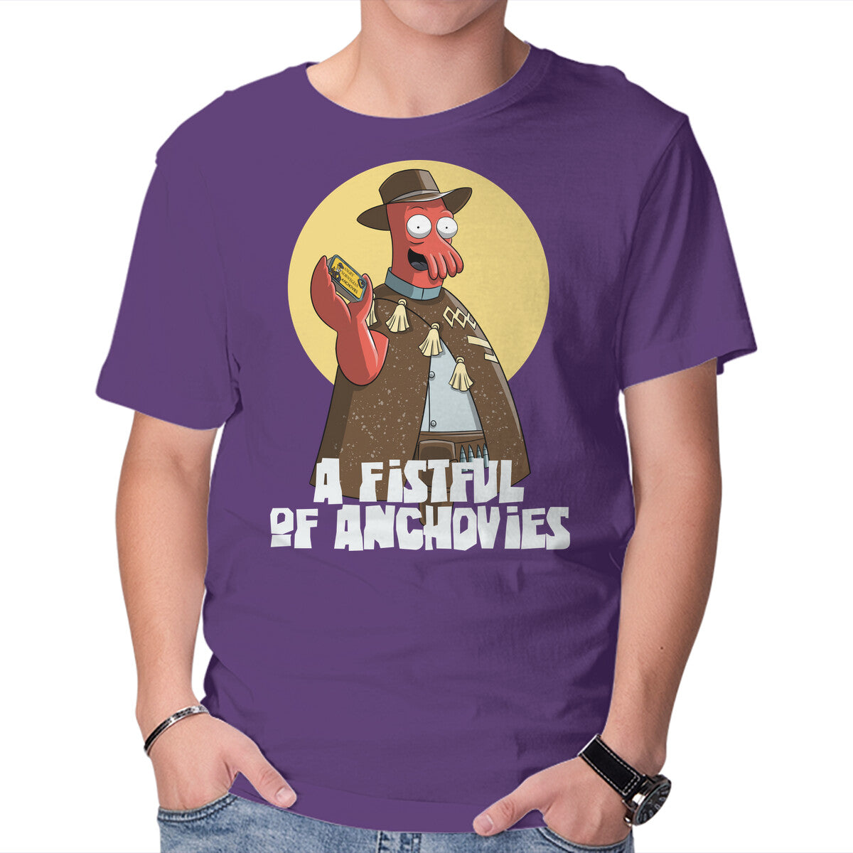 A Fistful Of Anchovies – Sci-Fi Graphic T-Shirt in purple, product display