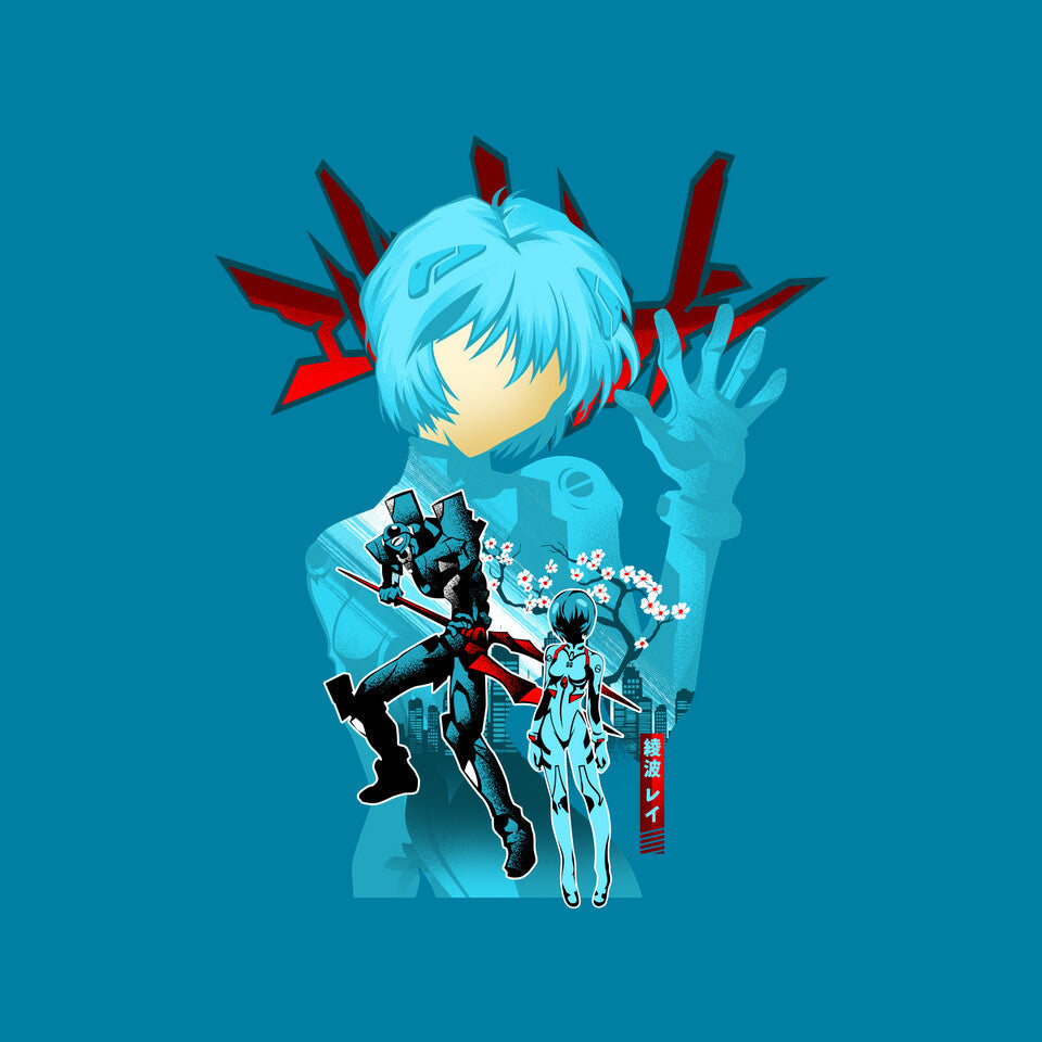 Rei Silhouette – Anime Graphic T-Shirt design artwork for turquoise graphic T-shirt