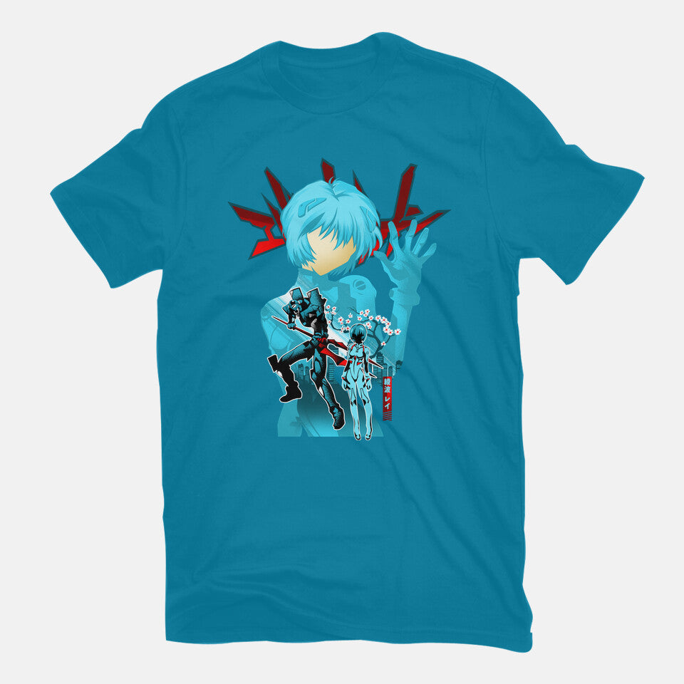 Rei Silhouette – Anime Graphic T-Shirt in turquoise, flat-lay product view
