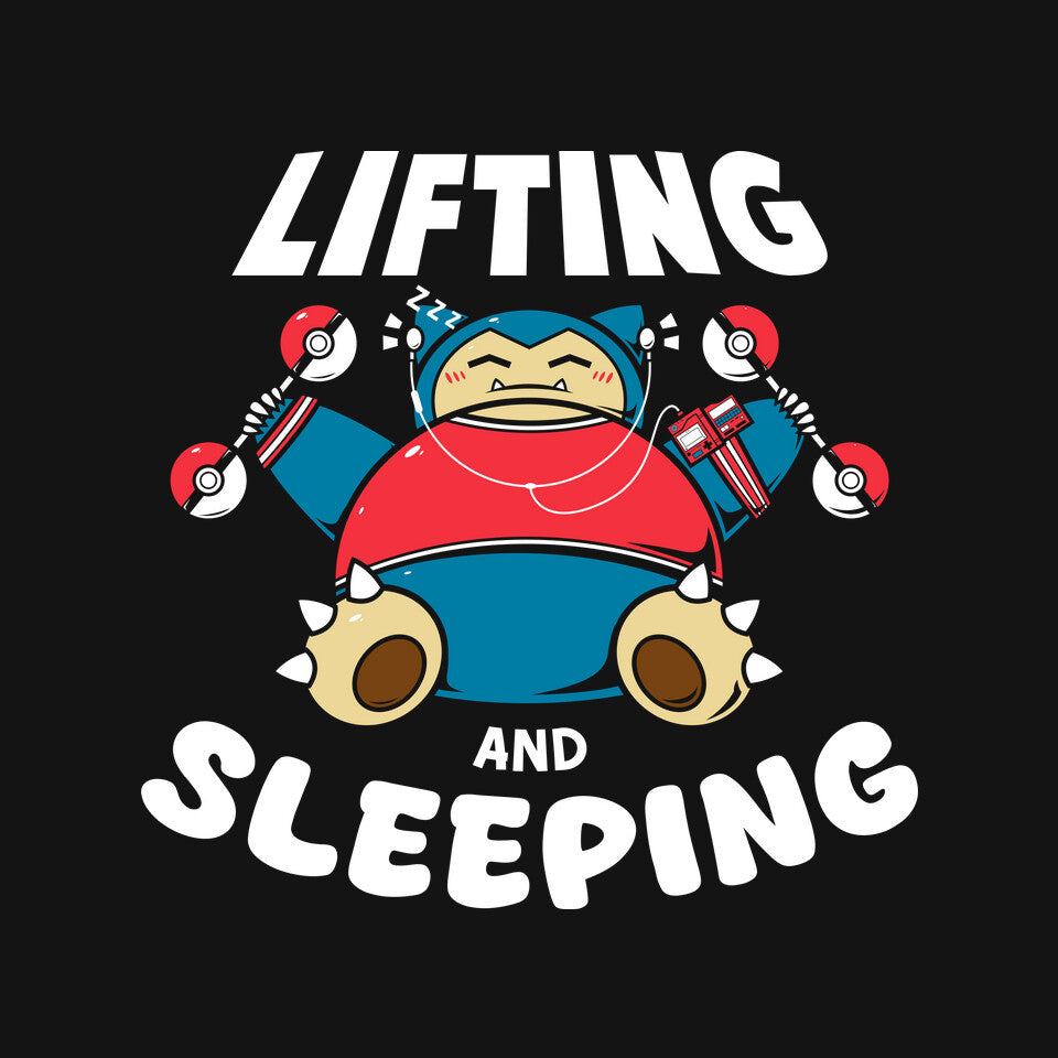 Lifting And Sleeping – Anime Graphic T-Shirt design artwork for black graphic T-shirt