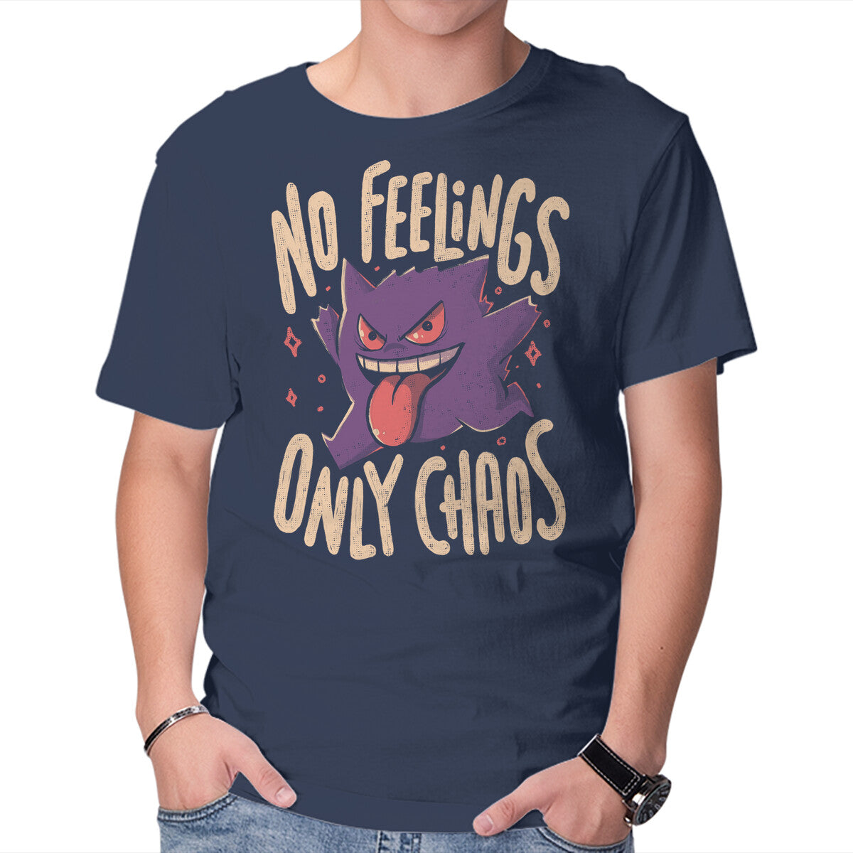No Feelings Only Chaos – Anime Graphic T-Shirt in navy, product display