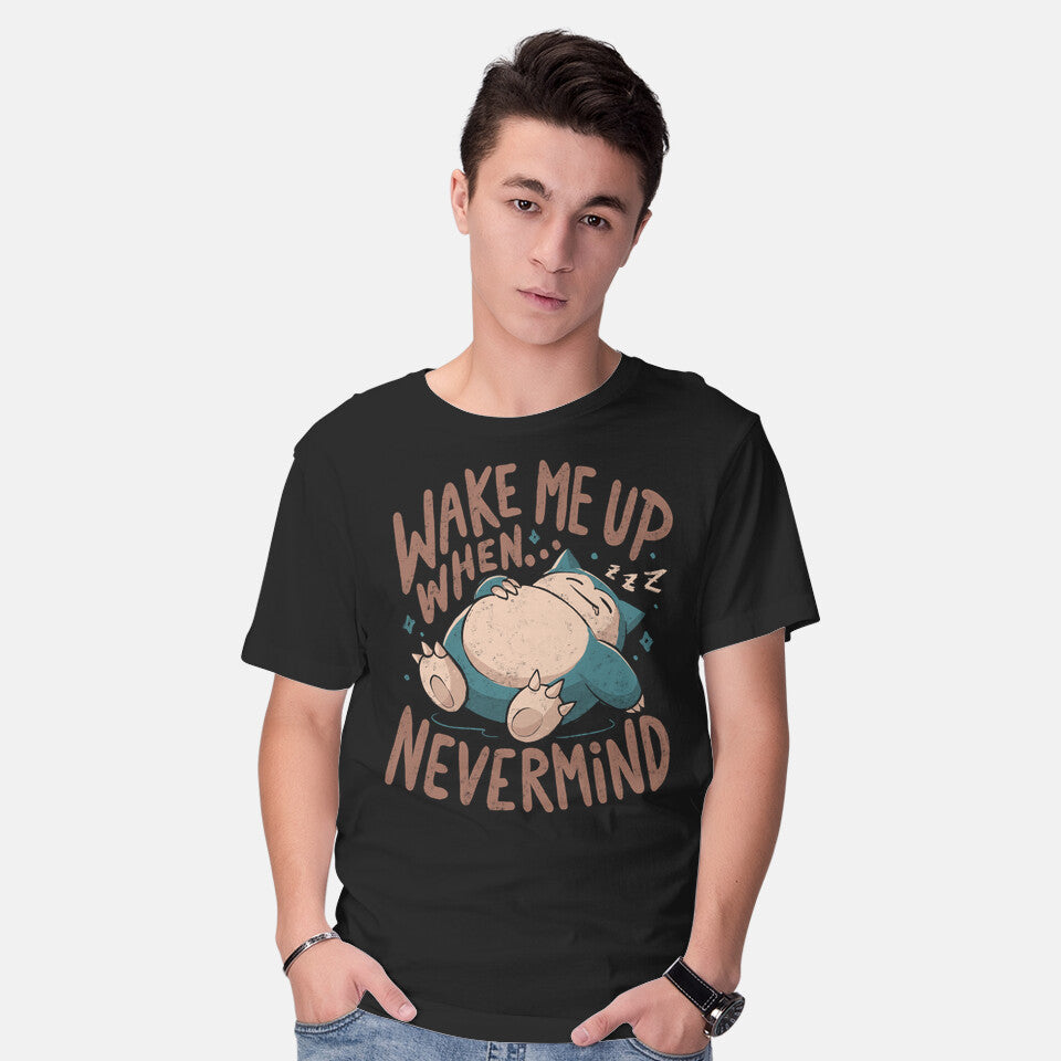Model wearing black Wake Me Up When Nevermind – Anime Graphic T-Shirt