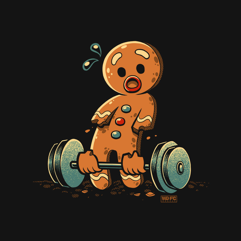 Gingerbread Workout – Movie Graphic T-Shirt design artwork for black graphic T-shirt