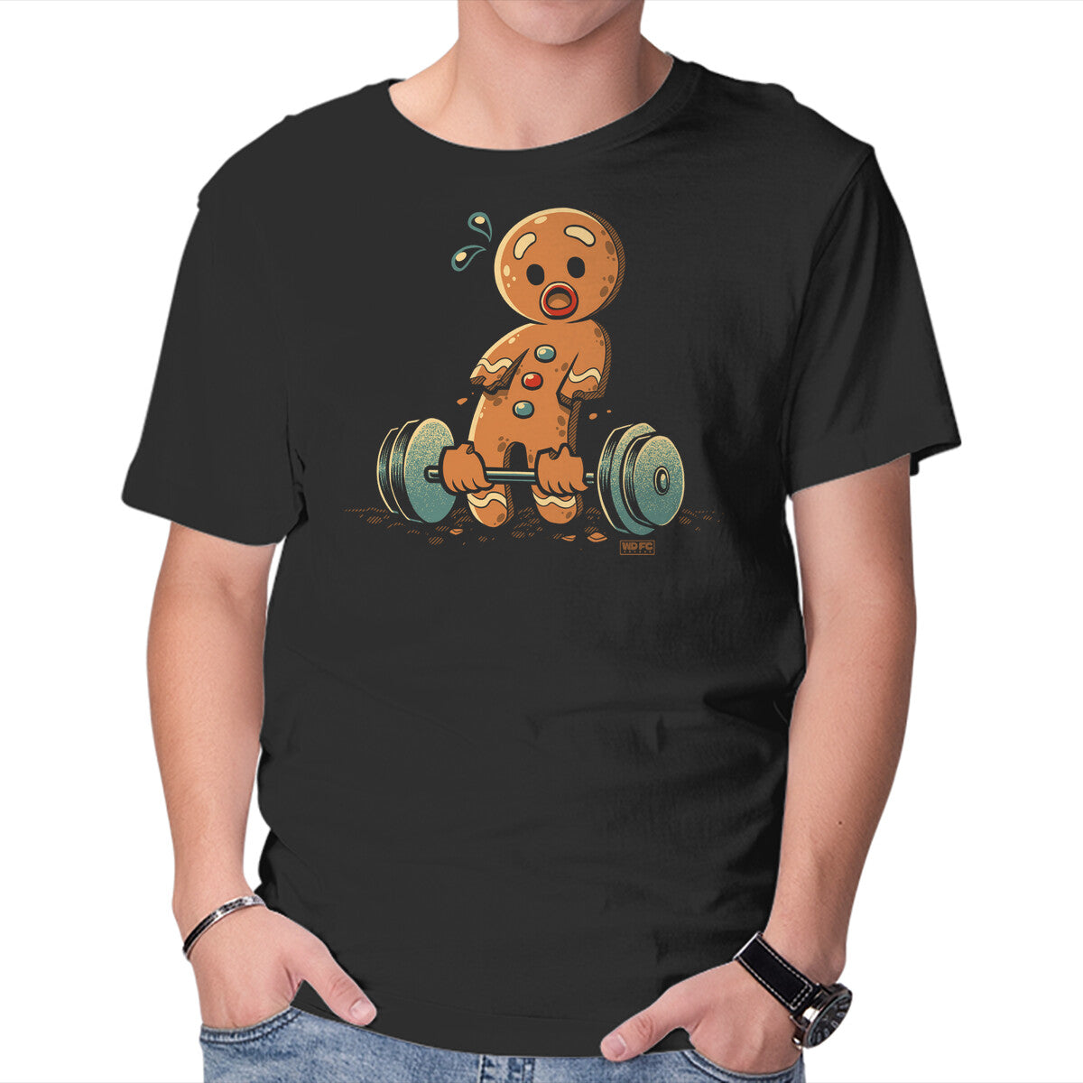 Gingerbread Workout – Movie Graphic T-Shirt in black, product display