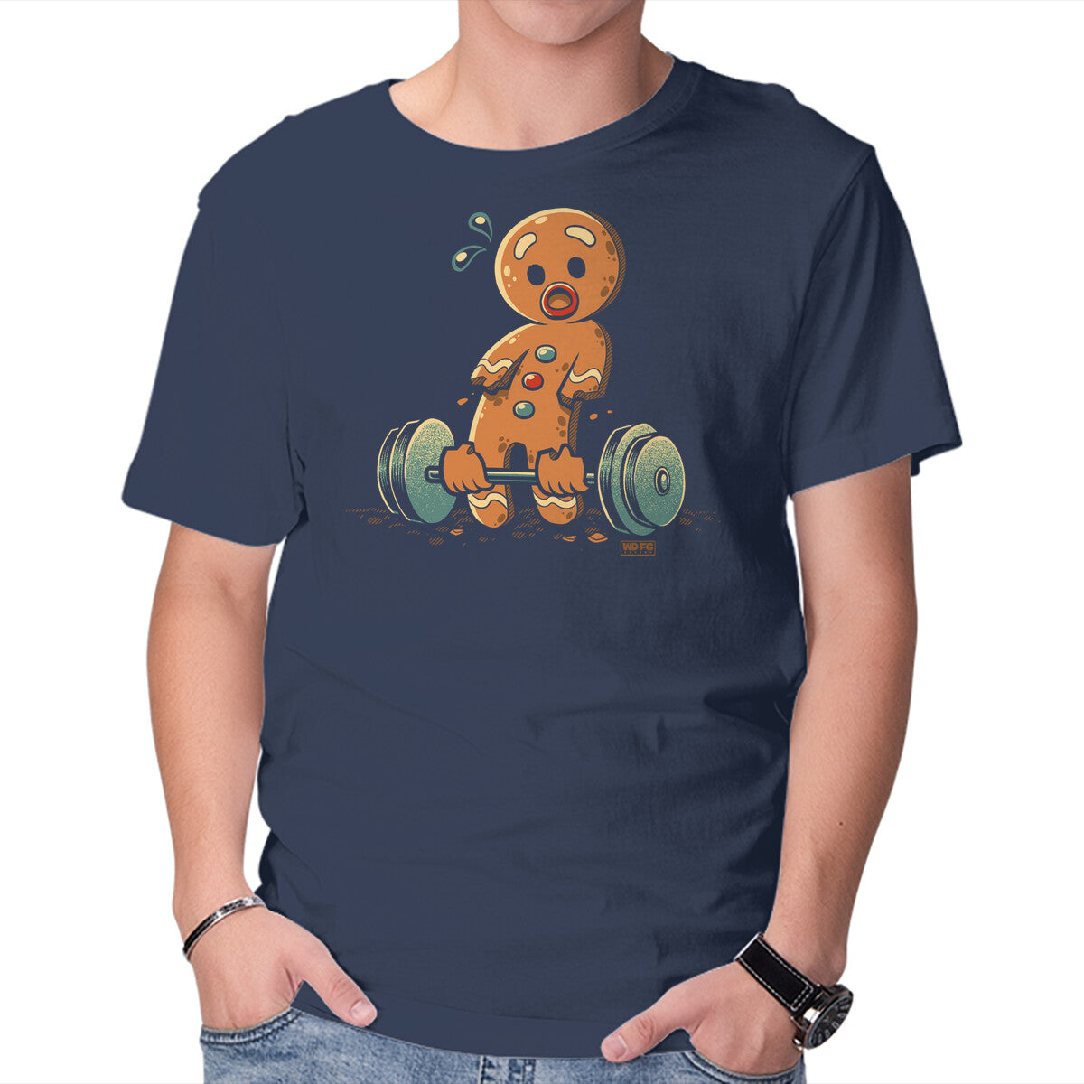 Gingerbread Workout – Movie Graphic T-Shirt in navy, product display