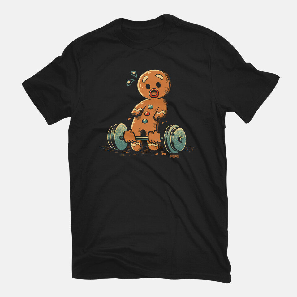 Gingerbread Workout – Movie Graphic T-Shirt in black, flat-lay product view