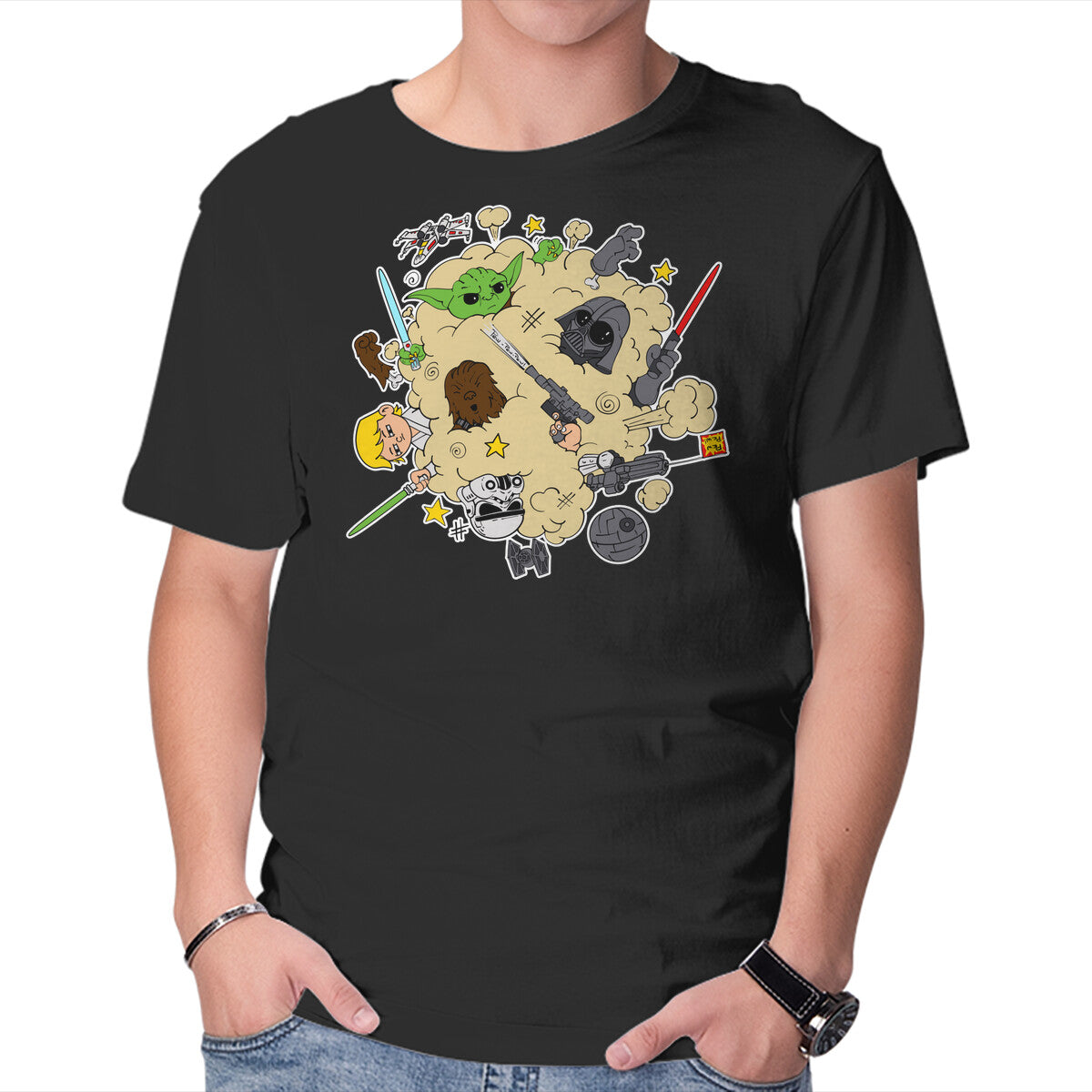 Star Fight – Sci-Fi Graphic T-Shirt in black, product display