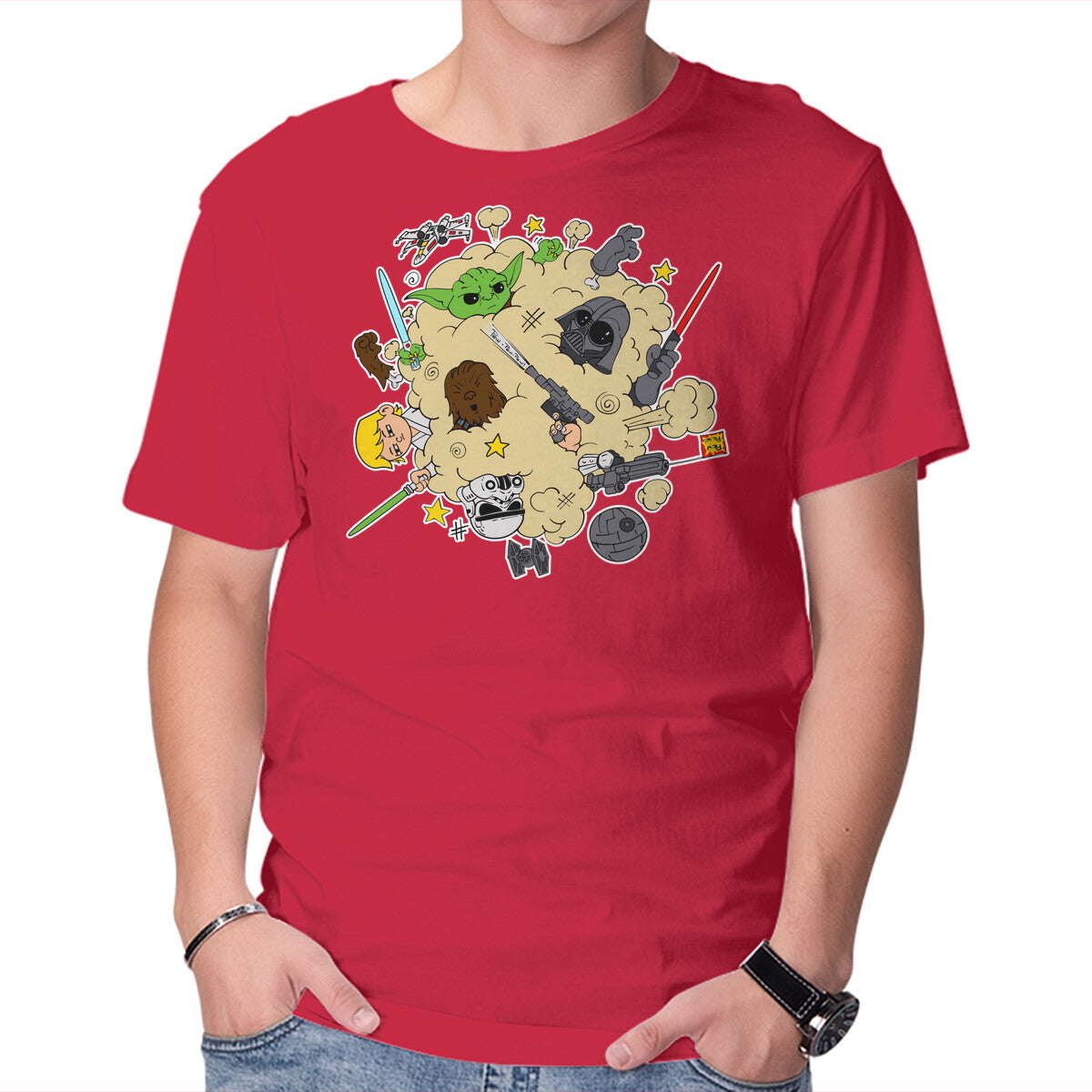 Star Fight – Sci-Fi Graphic T-Shirt in red, product display