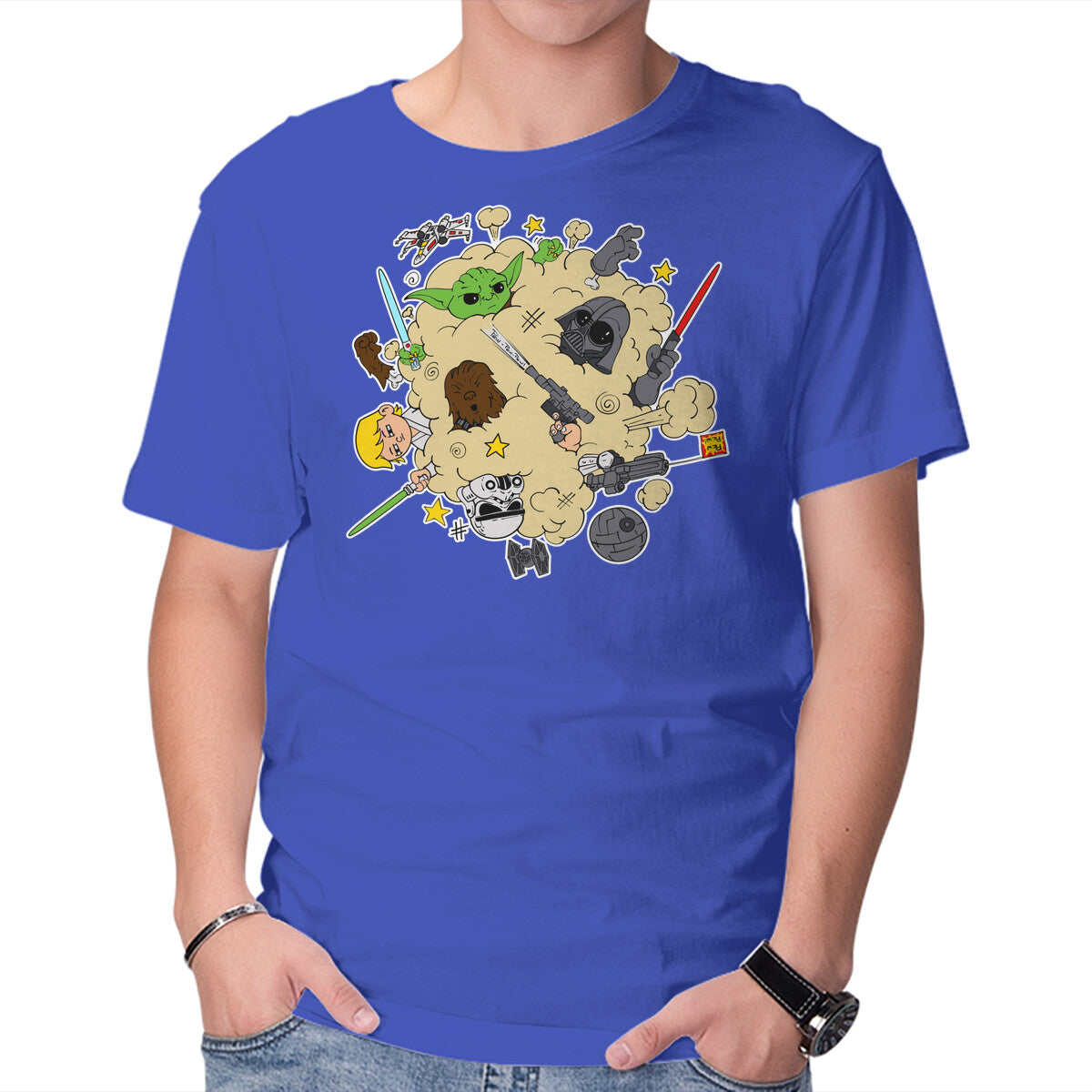 Star Fight – Sci-Fi Graphic T-Shirt in royal blue, product display