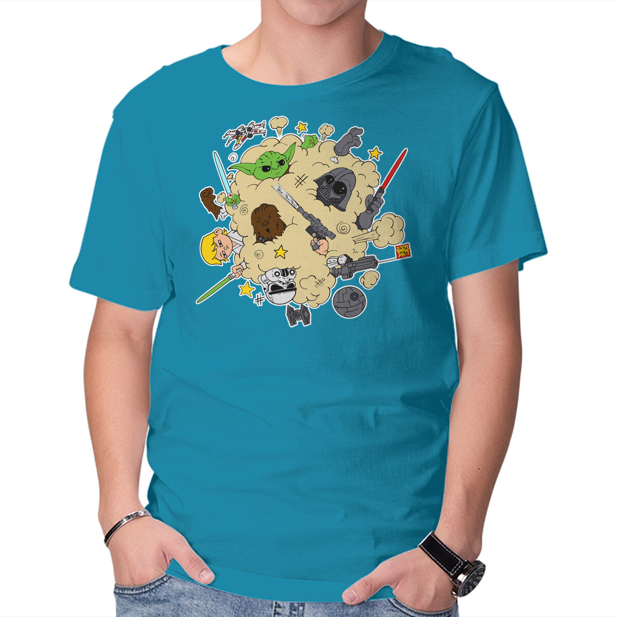Star Fight – Sci-Fi Graphic T-Shirt in turquoise, product display