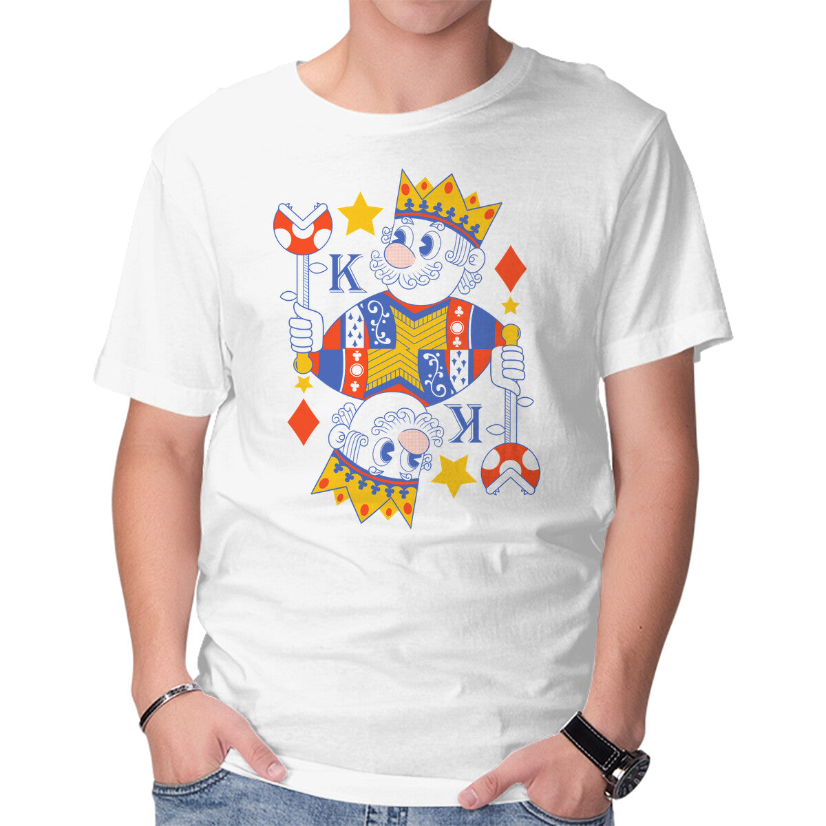 Mushroom King – Gaming Graphic T-Shirt in white, product display