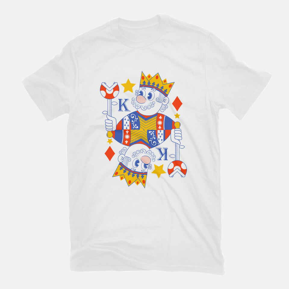 Mushroom King – Gaming Graphic T-Shirt in white, flat-lay product view