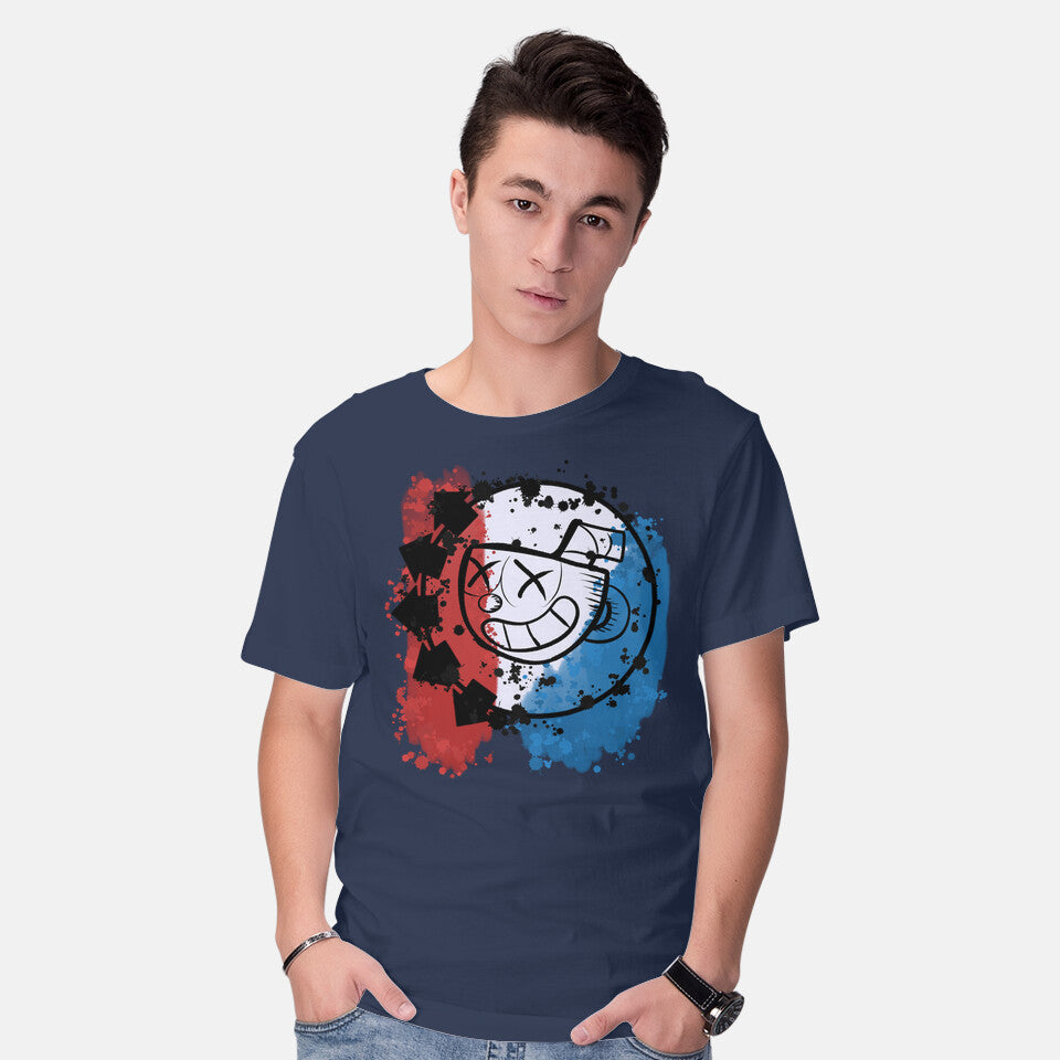 Model wearing navy Cup-182 – Gaming Graphic T-Shirt