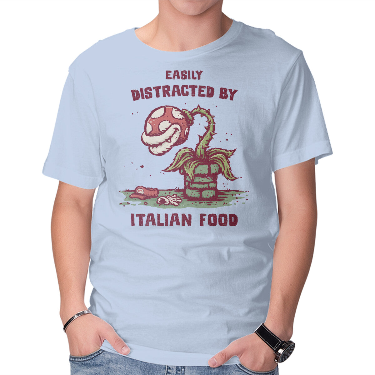 Easily Distracted By Italian Food – Gaming Graphic T-Shirt in blue, product display