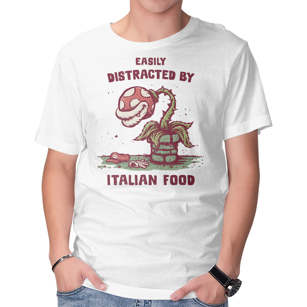 Easily Distracted By Italian Food – Gaming Graphic T-Shirt in white, product display