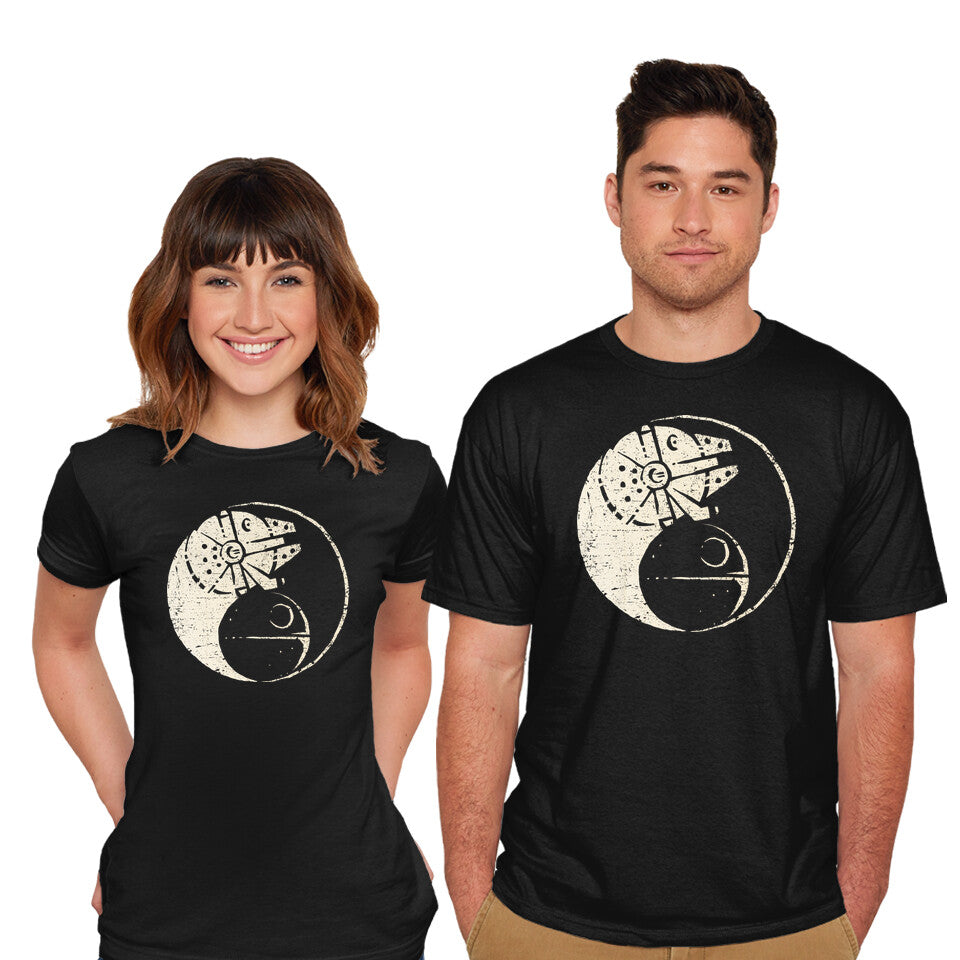Model wearing black Balancing The Force – Sci-Fi Graphic T-Shirt