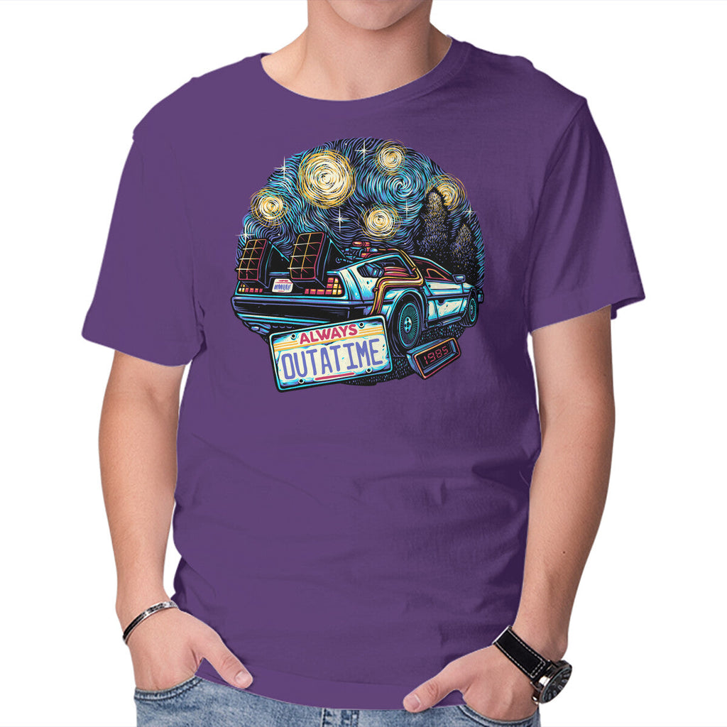 Always Outatime – Sci-Fi Graphic T-Shirt in purple, product display