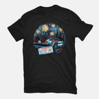 Always Outatime – Sci-Fi Graphic T-Shirt in black, flat-lay product view
